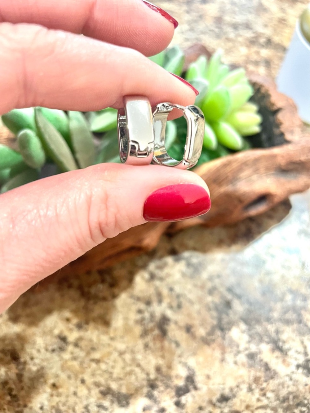 925 Sterling Silver Chunky Small Hoop Earrings - Picture 10 of 10